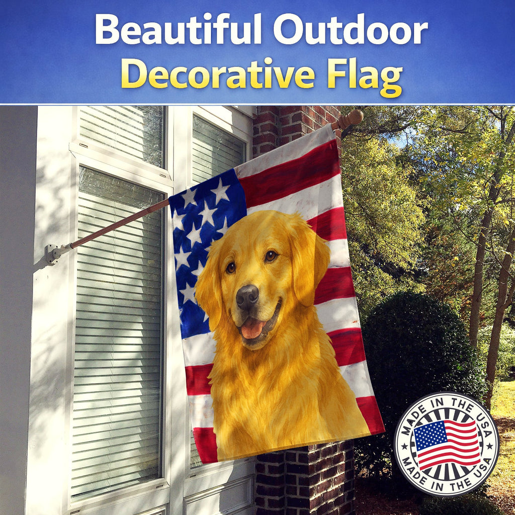Golden Retriever American Flag House Flag 28x40 Porch Sleeve Pole Decorative Outside Yard Banner Artwork Wall Hanging, Polyester