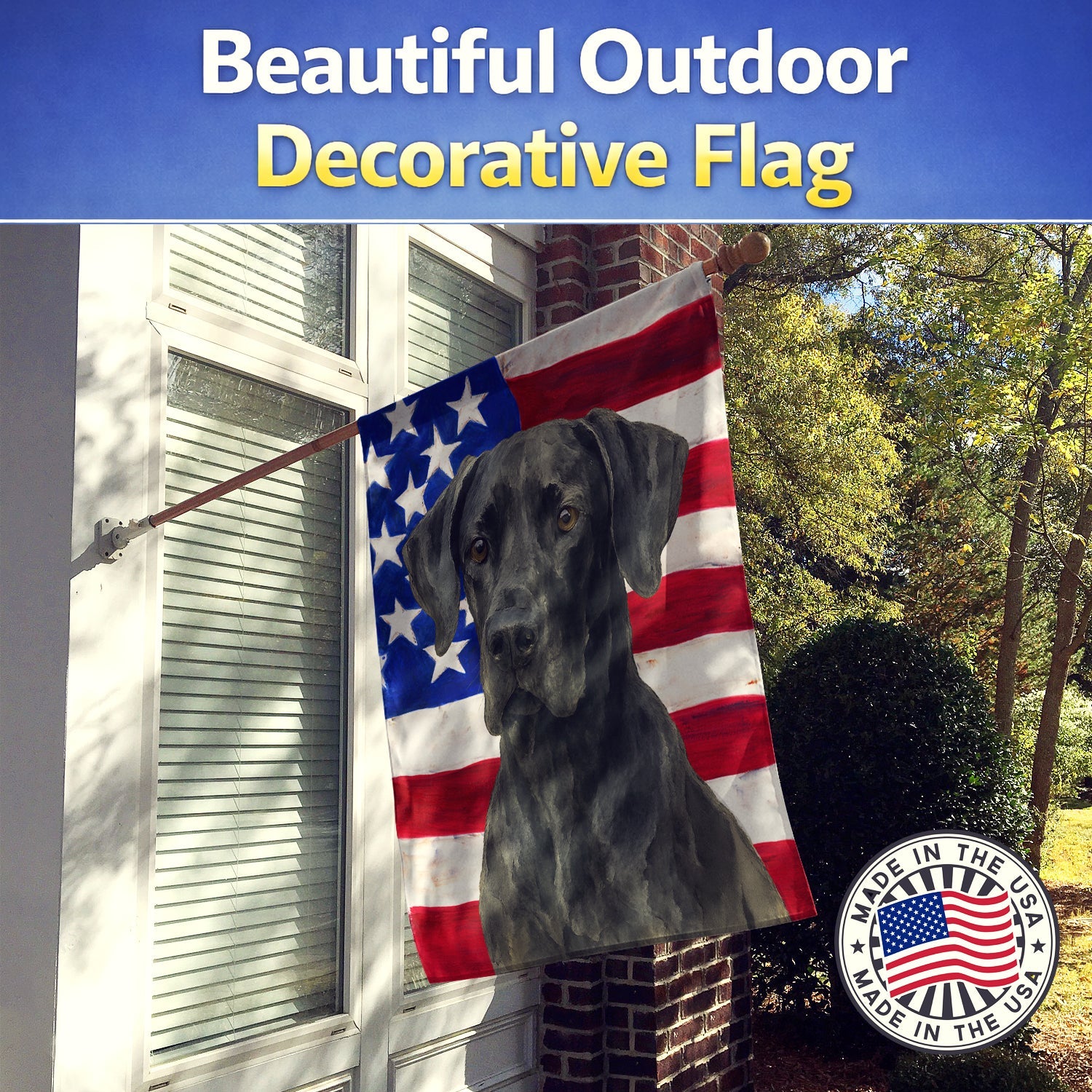 Black Great Dane American Flag House Flag 28x40 Porch Sleeve Pole Decorative Outside Yard Banner Artwork Wall Hanging, Polyester