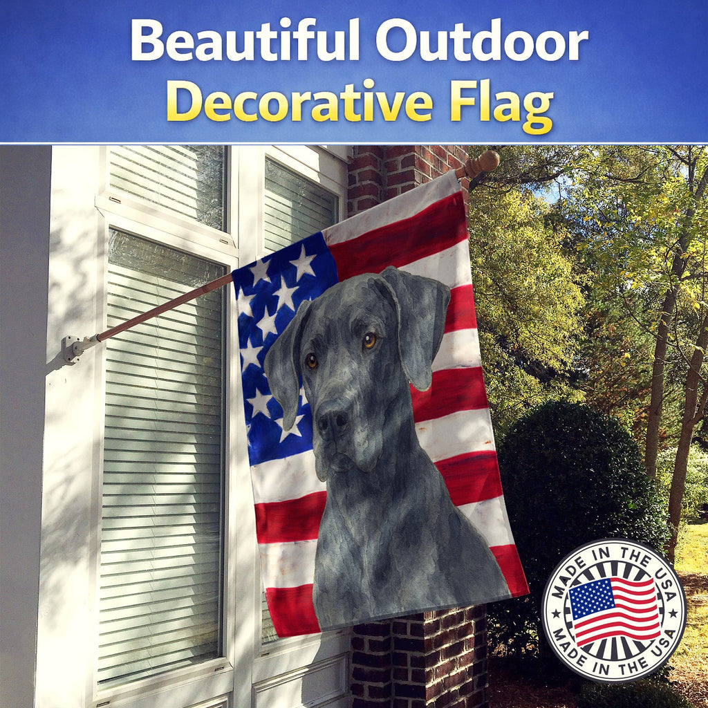 Blue Great Dane American Flag House Flag 28x40 Porch Sleeve Pole Decorative Outside Yard Banner Artwork Wall Hanging, Polyester