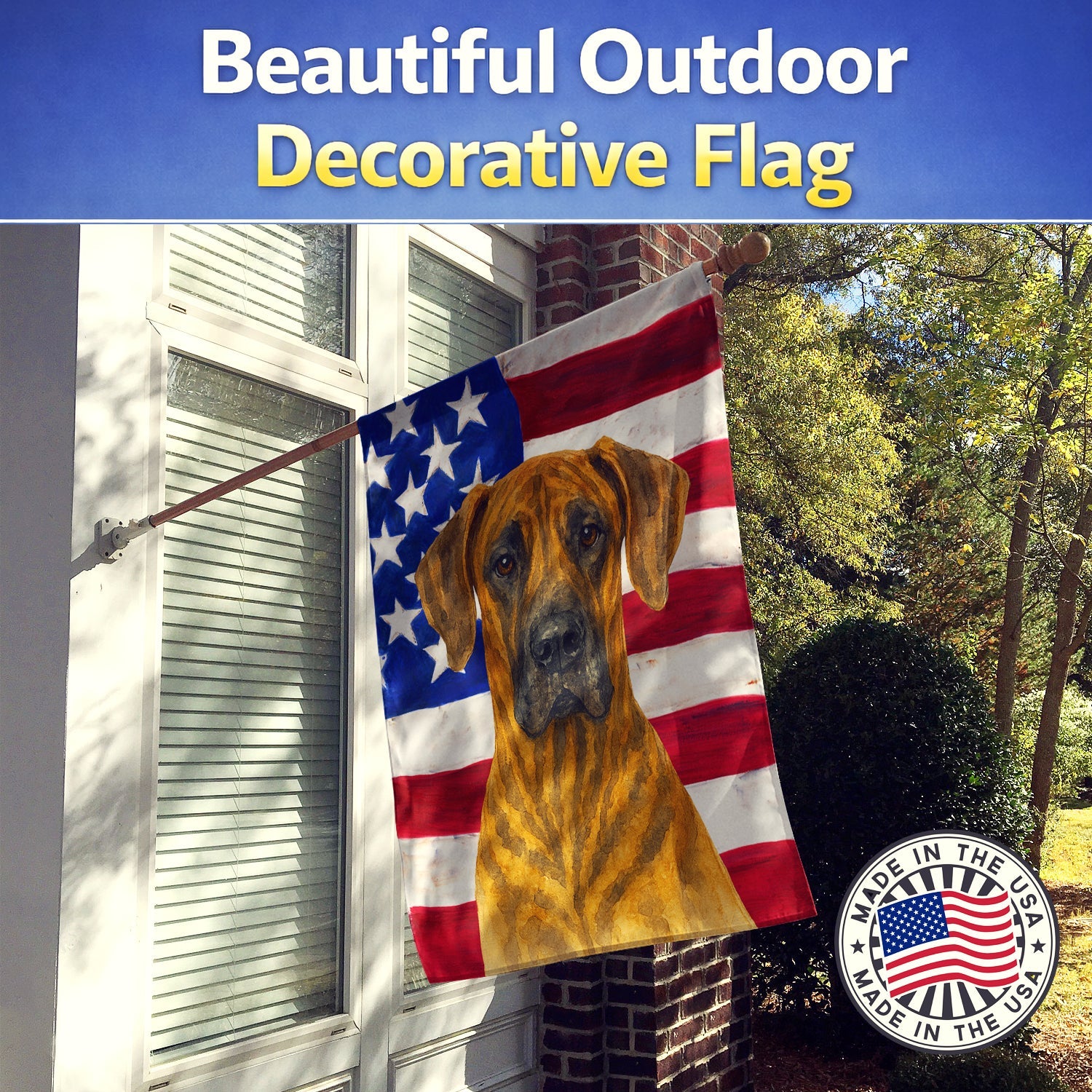 Brindle Great Dane American Flag House Flag 28x40 Porch Sleeve Pole Decorative Outside Yard Banner Artwork Wall Hanging, Polyester