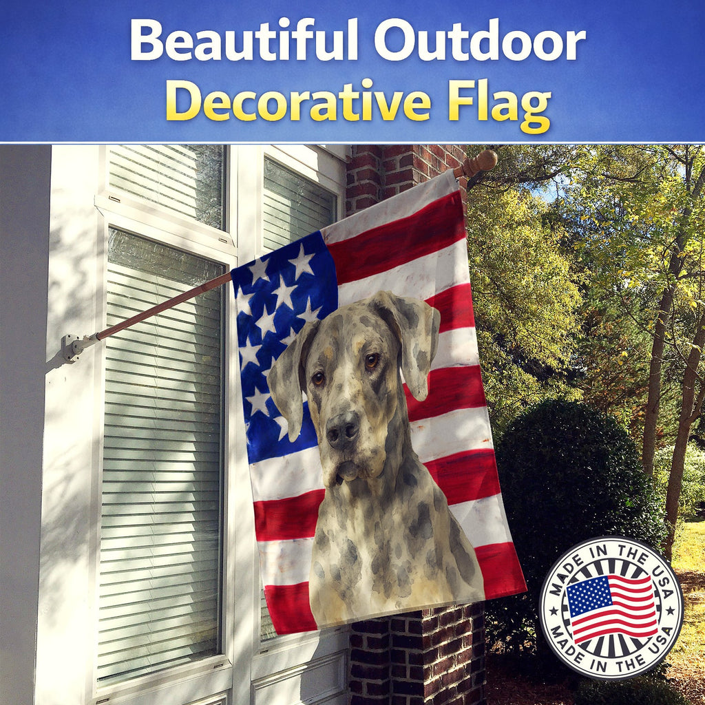 Merle Great Dane American Flag House Flag 28x40 Porch Sleeve Pole Decorative Outside Yard Banner Artwork Wall Hanging, Polyester