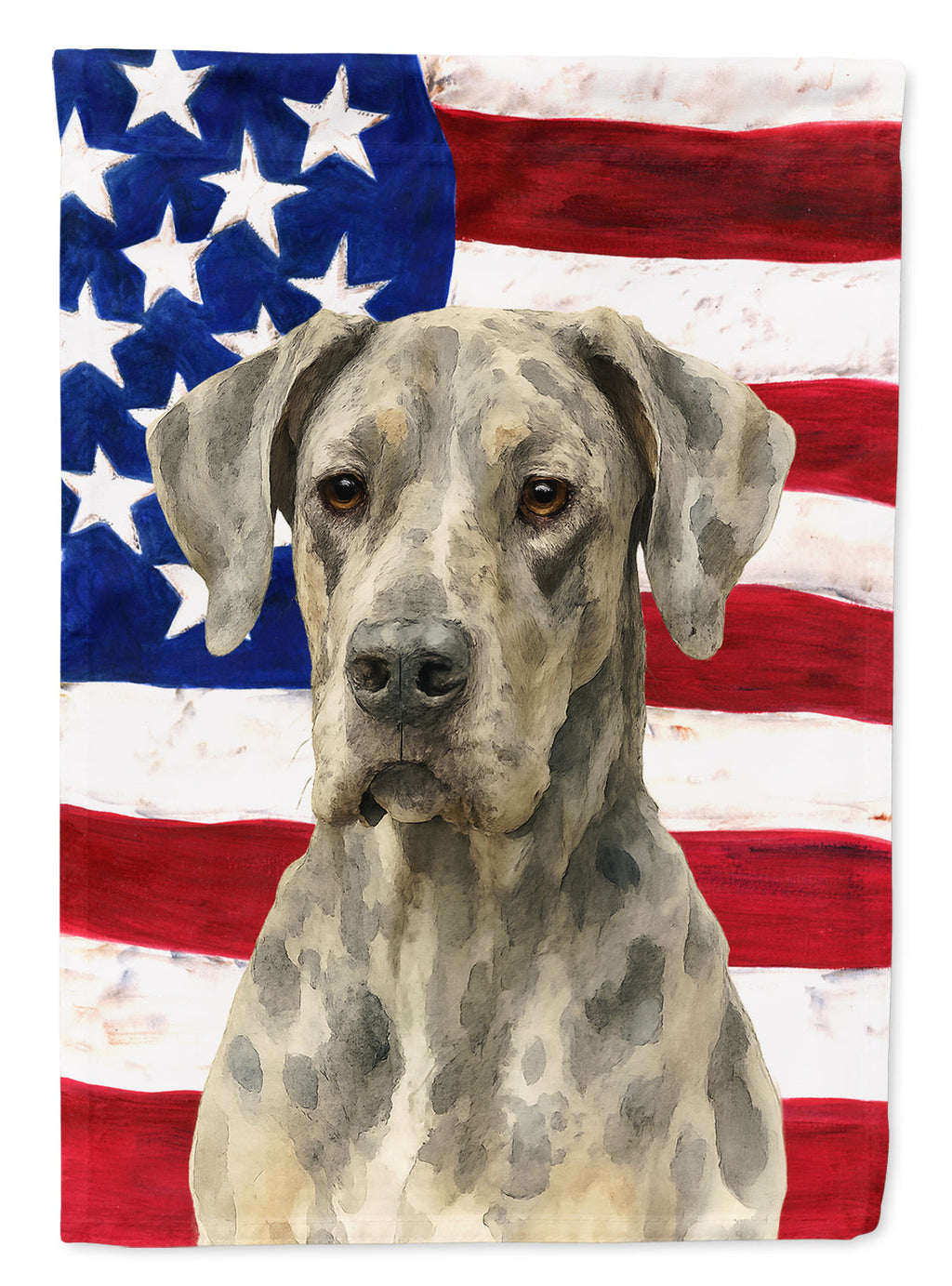 Merle Great Dane American Flag House Flag 28x40 Porch Sleeve Pole Decorative Outside Yard Banner Artwork Wall Hanging, Polyester