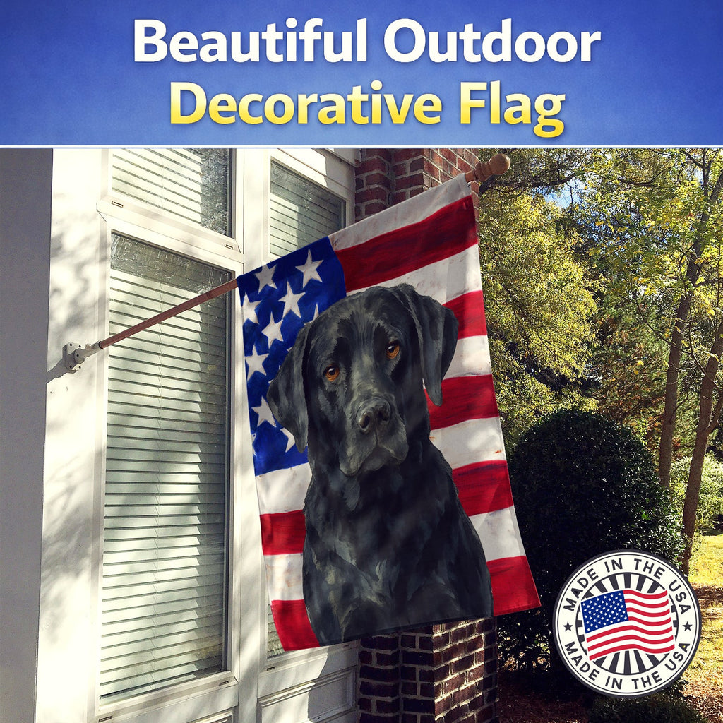 Black Labrador Retriever American Flag House Flag 28x40 Porch Sleeve Pole Decorative Outside Yard Banner Artwork Wall Hanging, Polyester