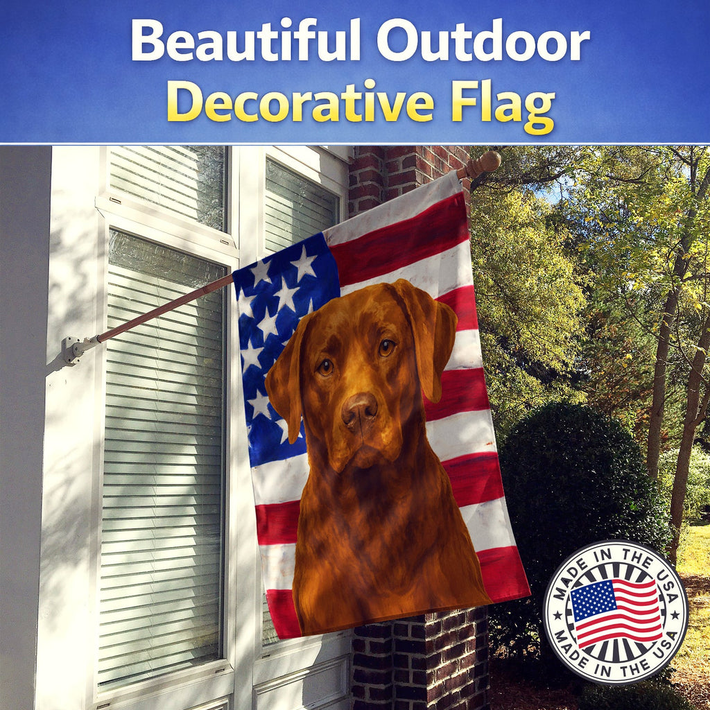 Chocolate Labrador Retriever American Flag House Flag 28x40 Porch Sleeve Pole Decorative Outside Yard Banner Artwork Wall Hanging, Polyester