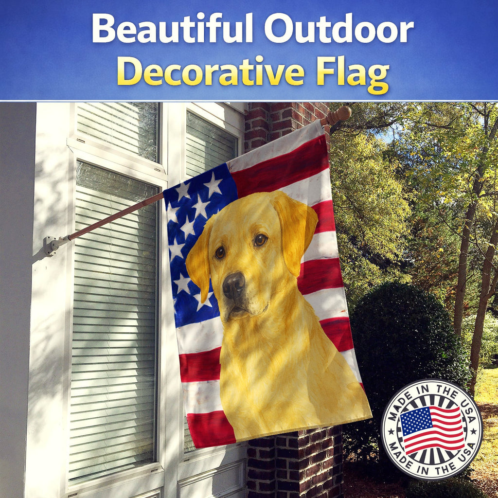 Yellow Labrador Retriever American Flag House Flag 28x40 Porch Sleeve Pole Decorative Outside Yard Banner Artwork Wall Hanging, Polyester