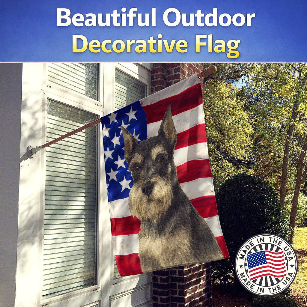Black and Silver Schnauzer American Flag House Flag 28x40 Porch Sleeve Pole Decorative Outside Yard Banner Artwork Wall Hanging, Polyester