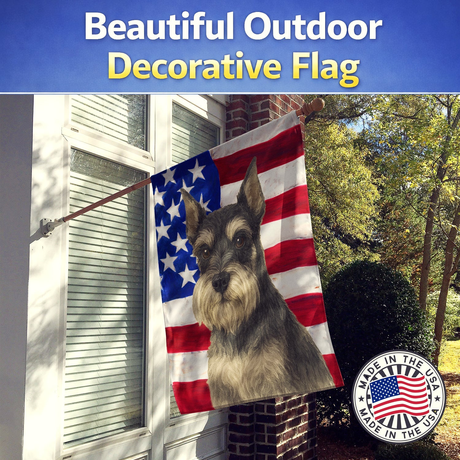 Black and Silver Schnauzer American Flag House Flag 28x40 Porch Sleeve Pole Decorative Outside Yard Banner Artwork Wall Hanging, Polyester