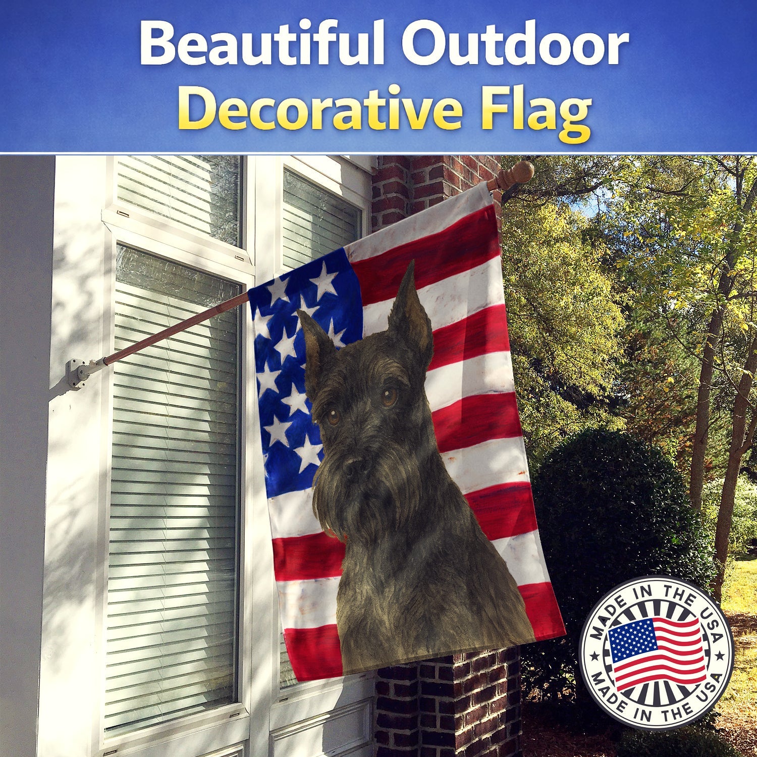 Black Schnauzer American Flag House Flag 28x40 Porch Sleeve Pole Decorative Outside Yard Banner Artwork Wall Hanging, Polyester