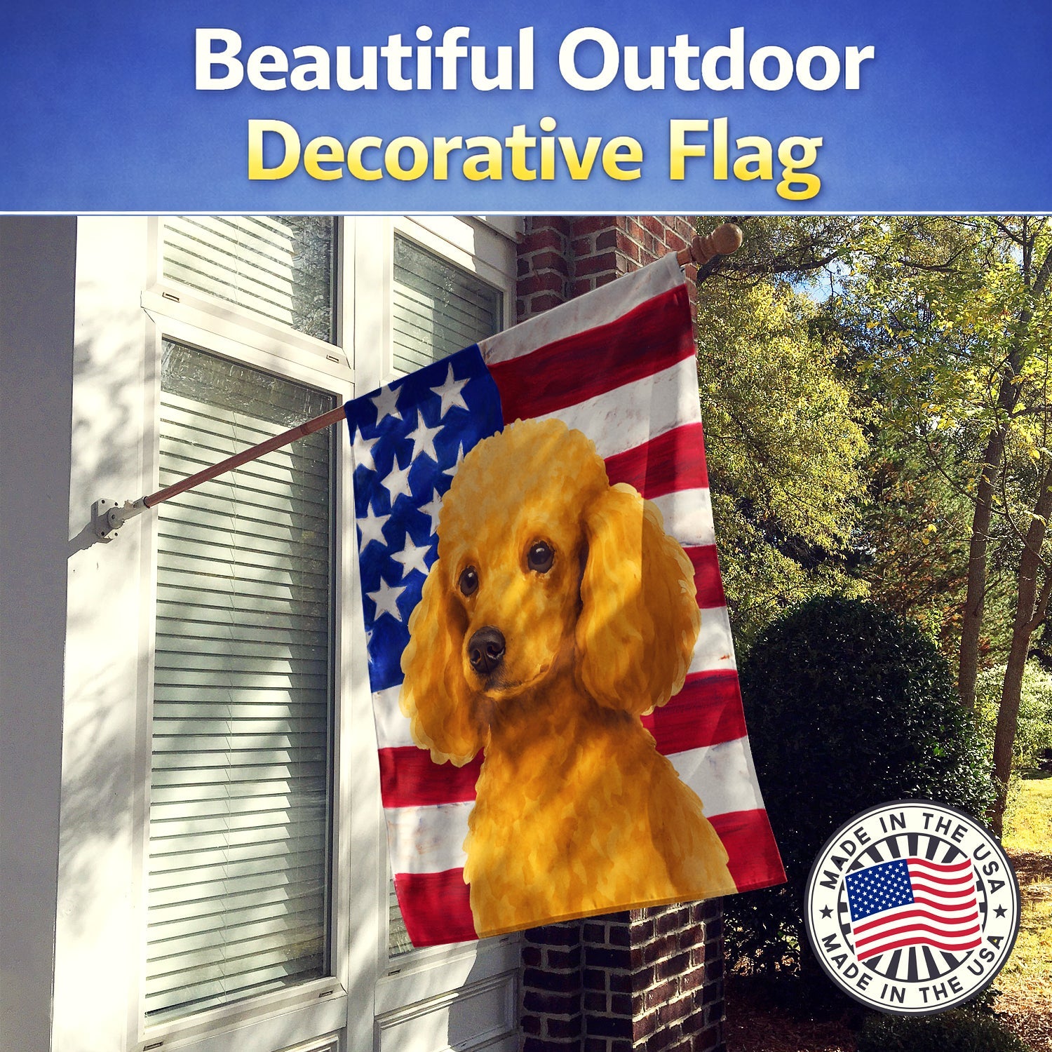 Apricot Miniature Poodle American Flag House Flag 28x40 Porch Sleeve Pole Decorative Outside Yard Banner Artwork Wall Hanging, Polyester