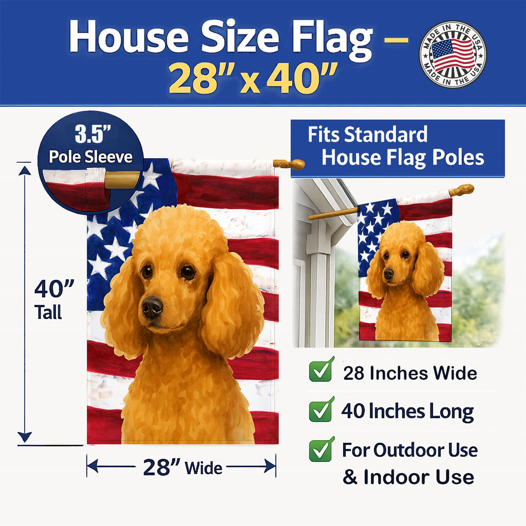 Apricot Miniature Poodle American Flag House Flag 28x40 Porch Sleeve Pole Decorative Outside Yard Banner Artwork Wall Hanging, Polyester