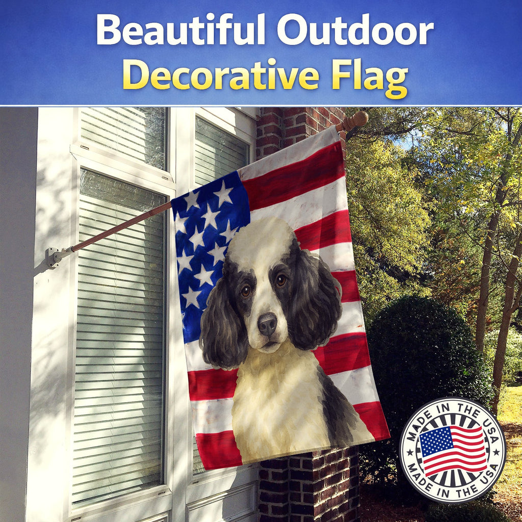 Parti Miniature Poodle American Flag House Flag 28x40 Porch Sleeve Pole Decorative Outside Yard Banner Artwork Wall Hanging, Polyester
