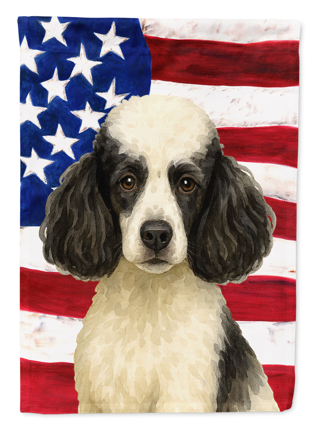 Parti Miniature Poodle American Flag House Flag 28x40 Porch Sleeve Pole Decorative Outside Yard Banner Artwork Wall Hanging, Polyester