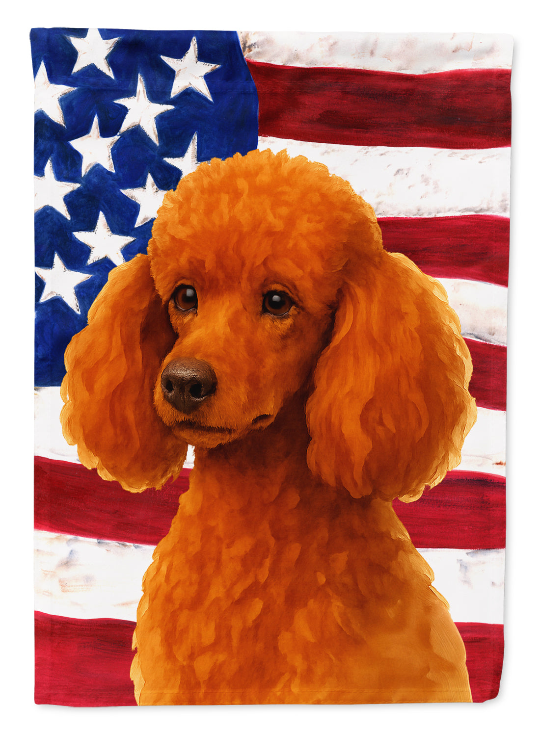 Red Miniature Poodle American Flag House Flag 28x40 Porch Sleeve Pole Decorative Outside Yard Banner Artwork Wall Hanging, Polyester