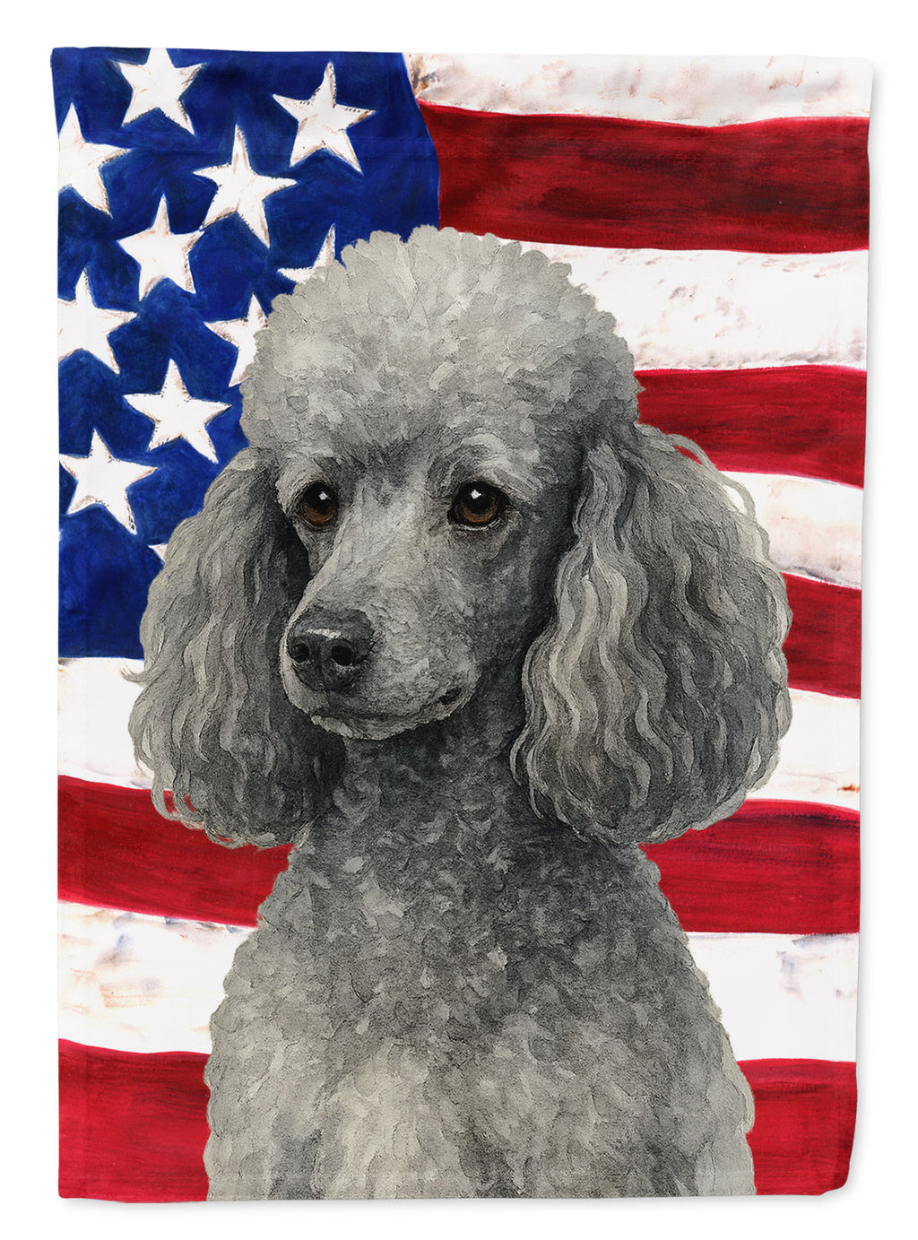 Silver Miniature Poodle American Flag House Flag 28x40 Porch Sleeve Pole Decorative Outside Yard Banner Artwork Wall Hanging, Polyester