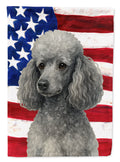 Silver Miniature Poodle American Flag House Flag 28x40 Porch Sleeve Pole Decorative Outside Yard Banner Artwork Wall Hanging, Polyester