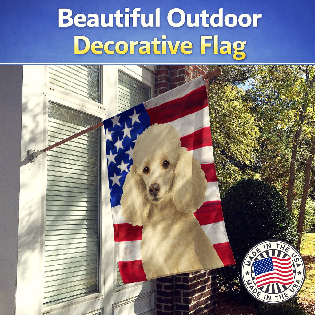 White Miniature Poodle American Flag House Flag 28x40 Porch Sleeve Pole Decorative Outside Yard Banner Artwork Wall Hanging, Polyester