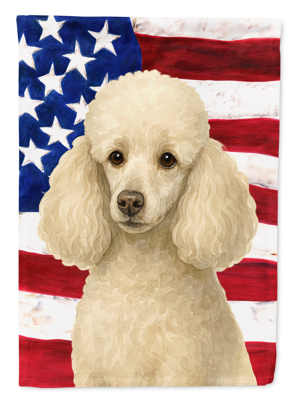 White Miniature Poodle American Flag House Flag 28x40 Porch Sleeve Pole Decorative Outside Yard Banner Artwork Wall Hanging, Polyester