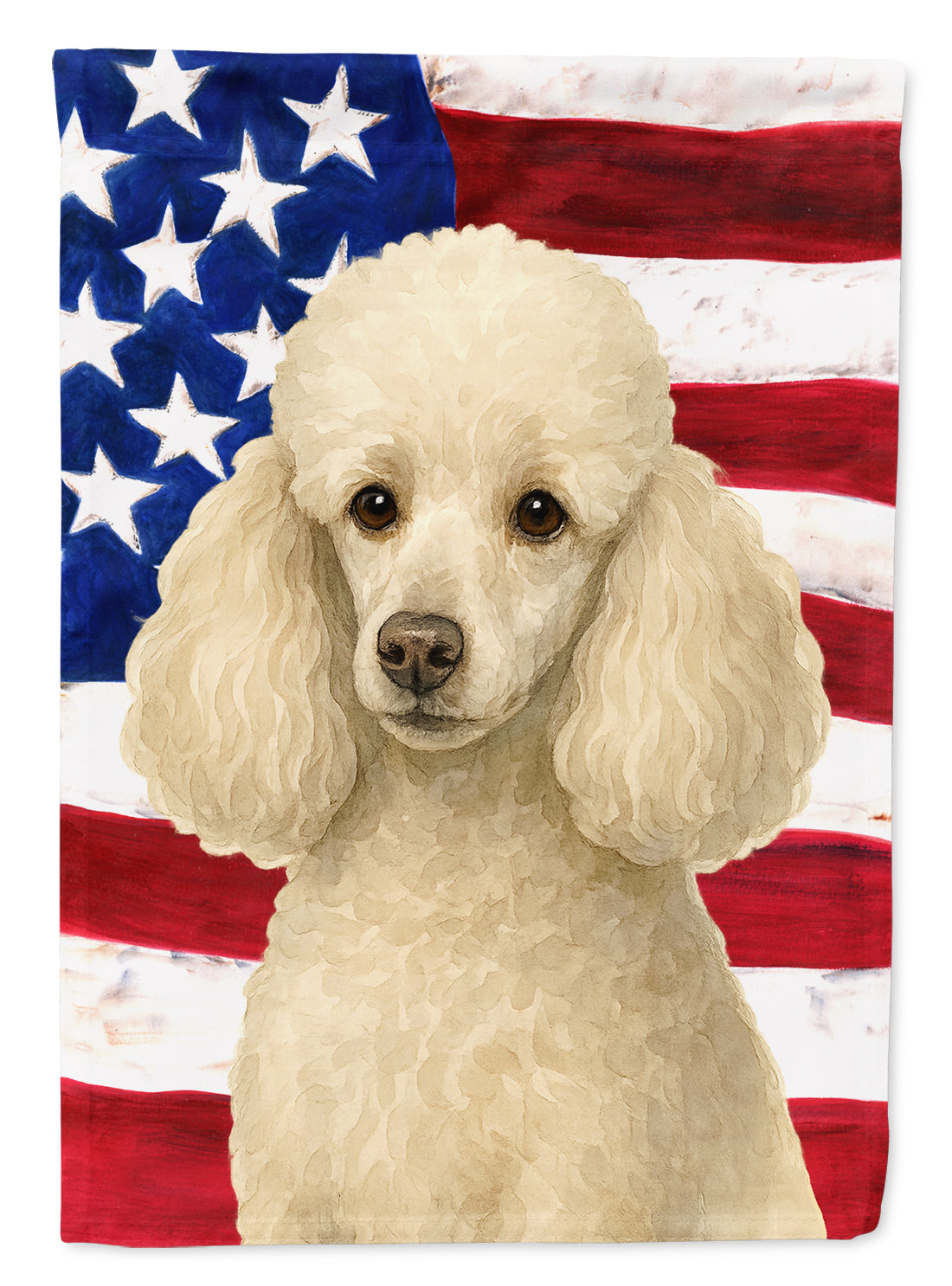White Miniature Poodle American Flag House Flag 28x40 Porch Sleeve Pole Decorative Outside Yard Banner Artwork Wall Hanging, Polyester