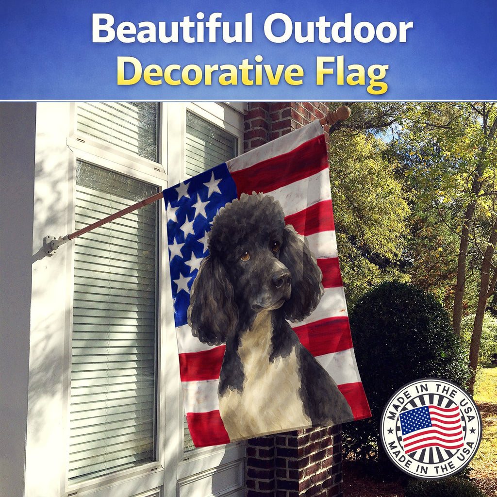 Parti Standard Poodle American Flag House Flag 28x40 Porch Sleeve Pole Decorative Outside Yard Banner Artwork Wall Hanging, Polyester