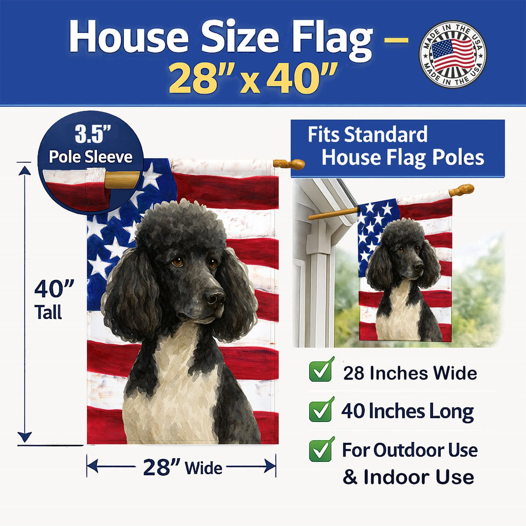 Parti Standard Poodle American Flag House Flag 28x40 Porch Sleeve Pole Decorative Outside Yard Banner Artwork Wall Hanging, Polyester