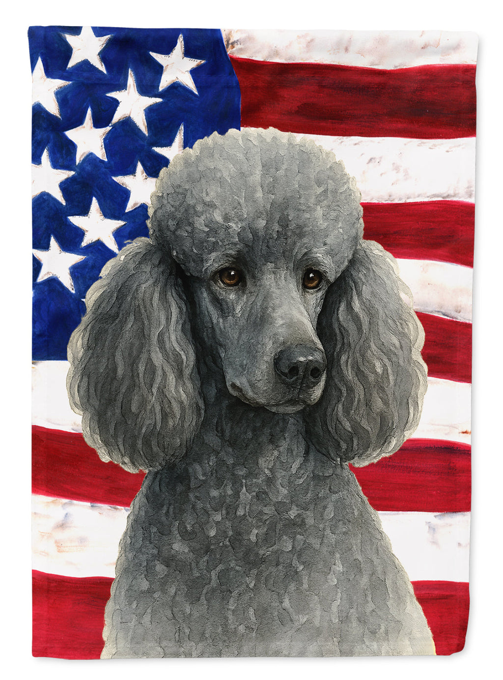 Silver Standard Poodle American Flag House Flag 28x40 Porch Sleeve Pole Decorative Outside Yard Banner Artwork Wall Hanging, Polyester
