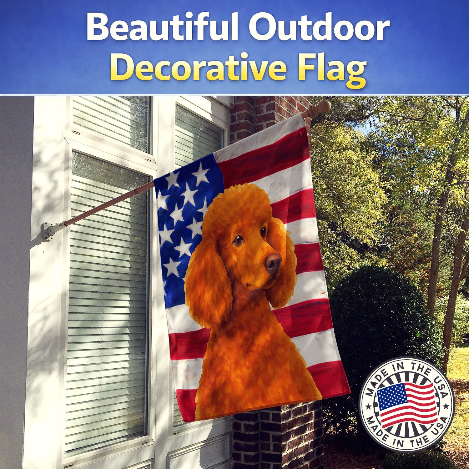 Red Standard Poodle American Flag House Flag 28x40 Porch Sleeve Pole Decorative Outside Yard Banner Artwork Wall Hanging, Polyester