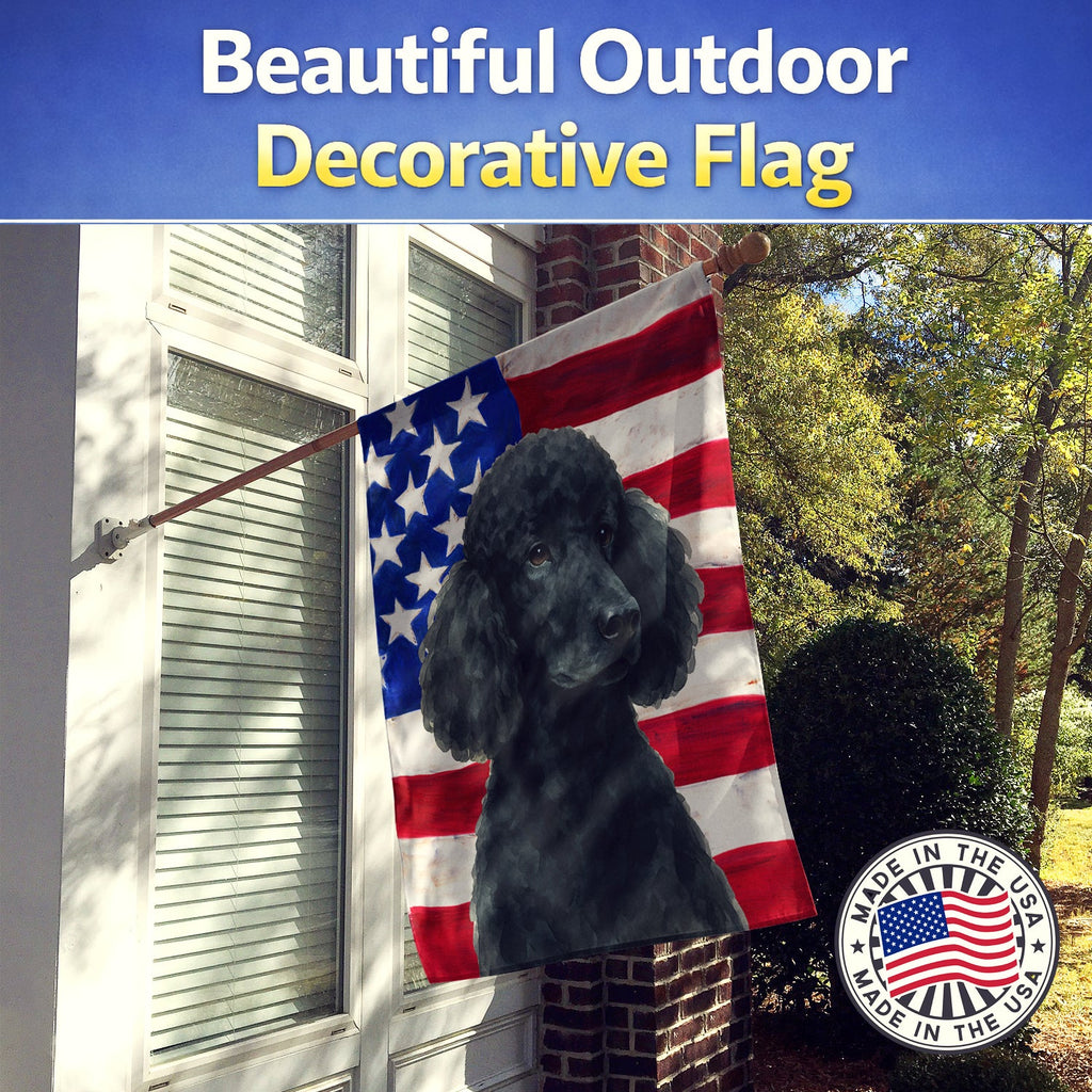 Black Standard Poodle American Flag House Flag 28x40 Porch Sleeve Pole Decorative Outside Yard Banner Artwork Wall Hanging, Polyester