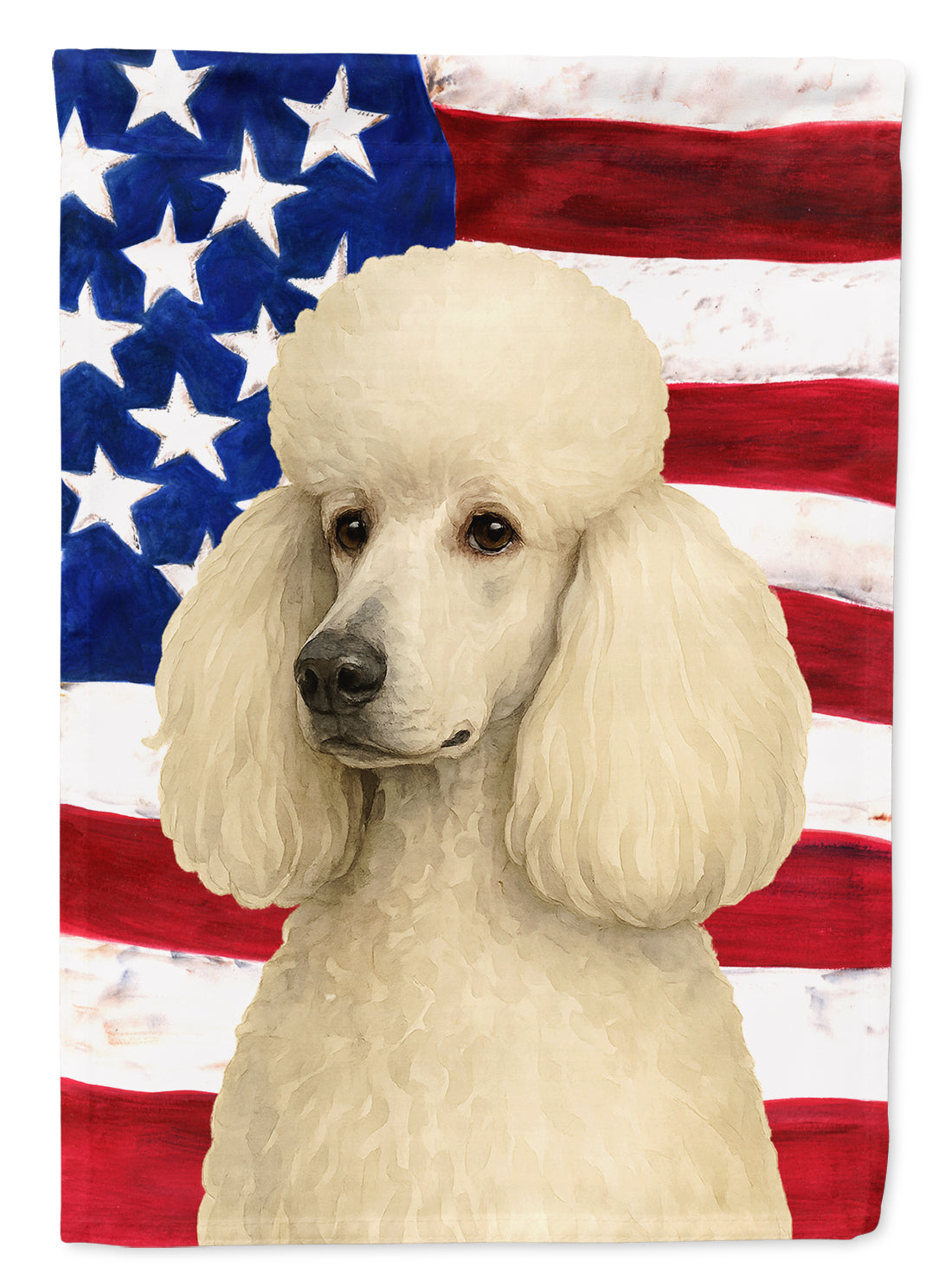 White Standard Poodle American Flag House Flag 28x40 Porch Sleeve Pole Decorative Outside Yard Banner Artwork Wall Hanging, Polyester