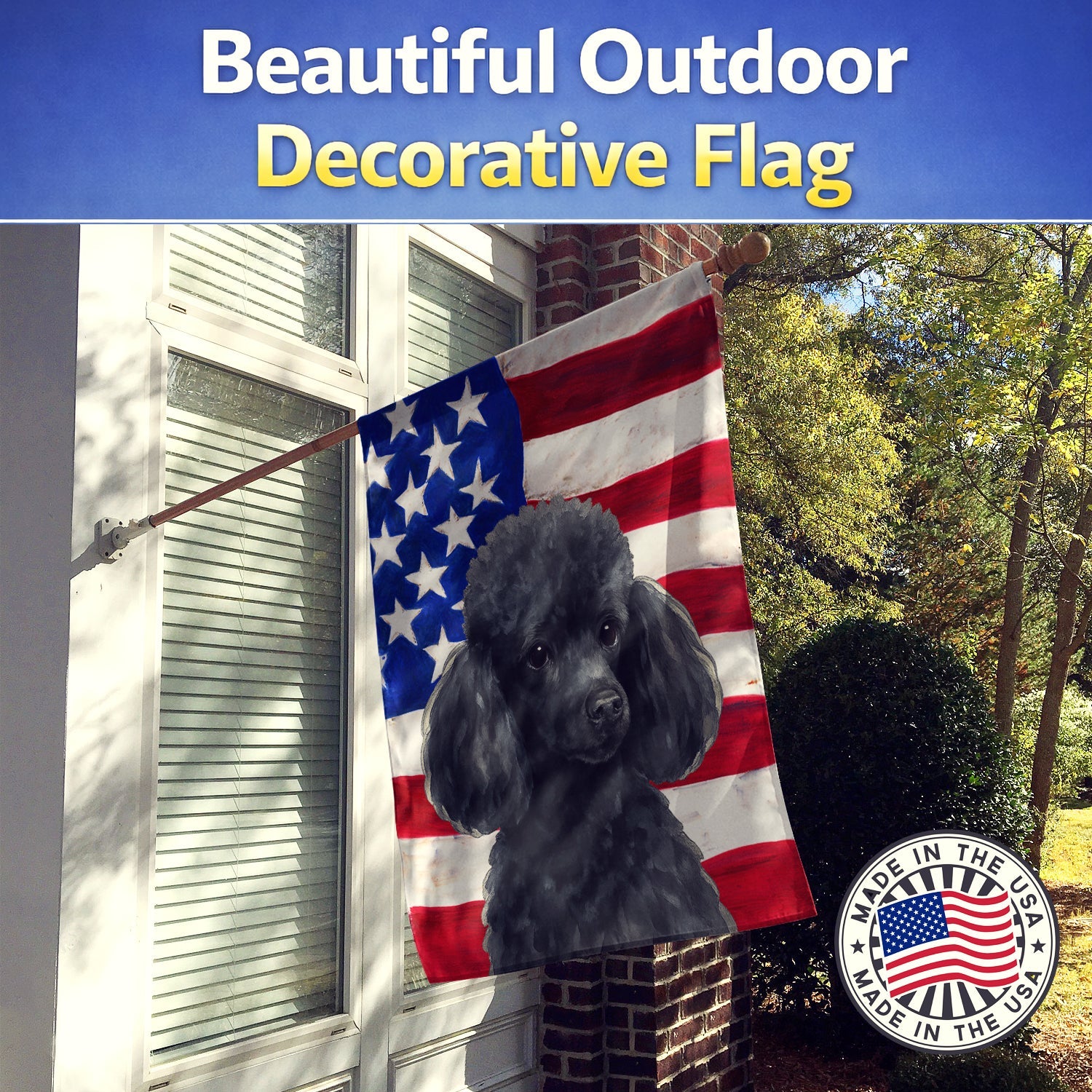 Black Toy Poodle American Flag House Flag 28x40 Porch Sleeve Pole Decorative Outside Yard Banner Artwork Wall Hanging, Polyester