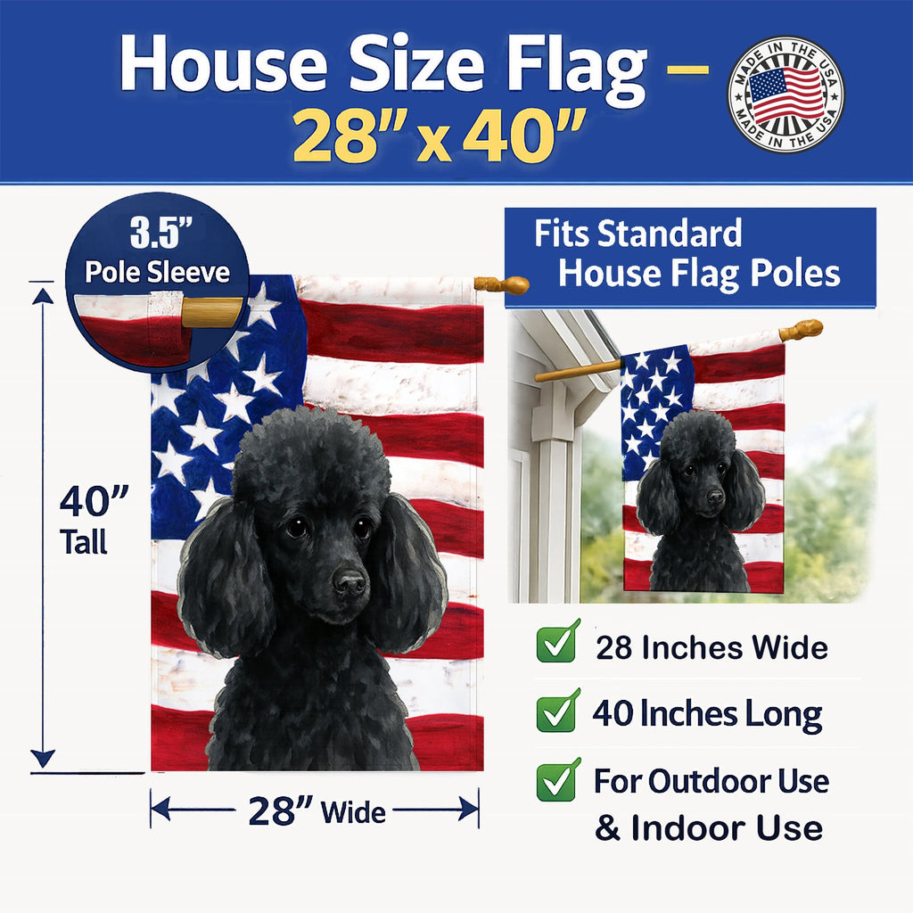 Black Toy Poodle American Flag House Flag 28x40 Porch Sleeve Pole Decorative Outside Yard Banner Artwork Wall Hanging, Polyester