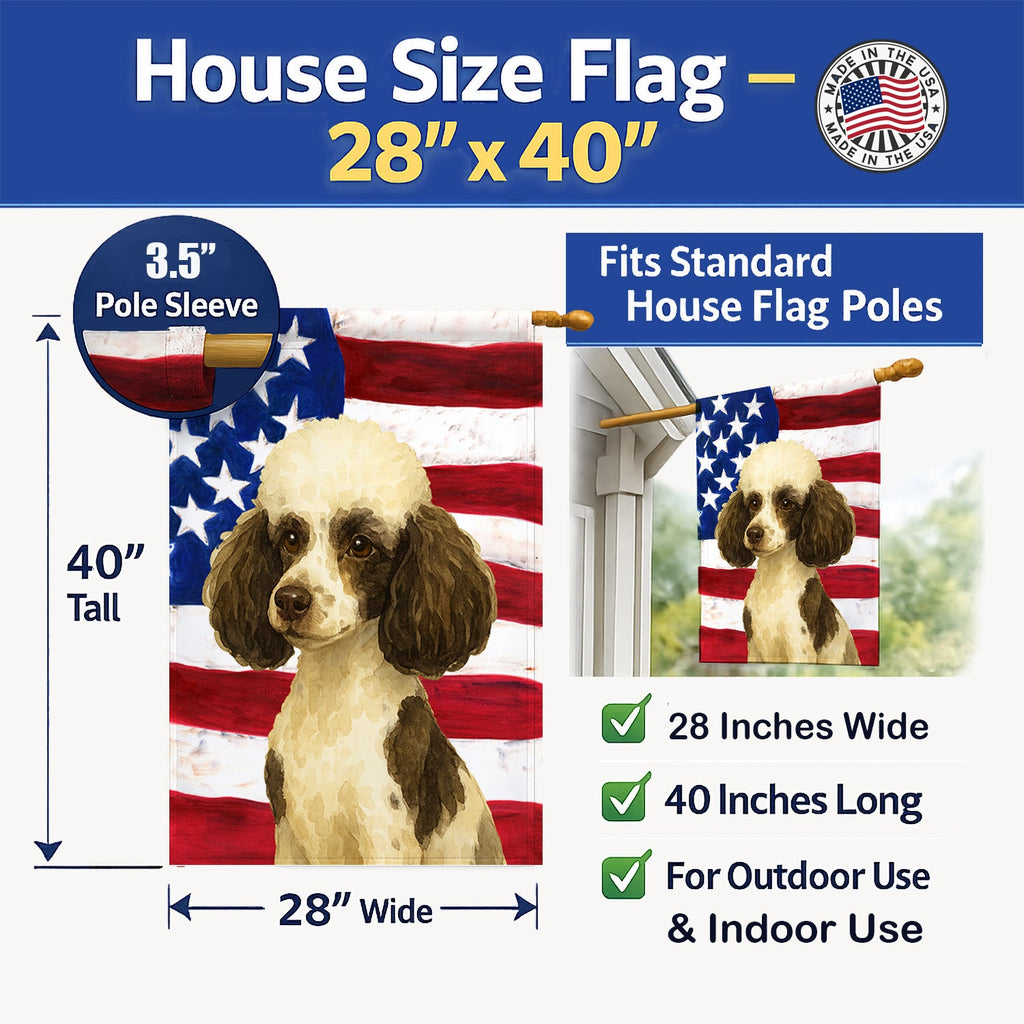 Parti Toy Poodle American Flag House Flag 28x40 Porch Sleeve Pole Decorative Outside Yard Banner Artwork Wall Hanging, Polyester