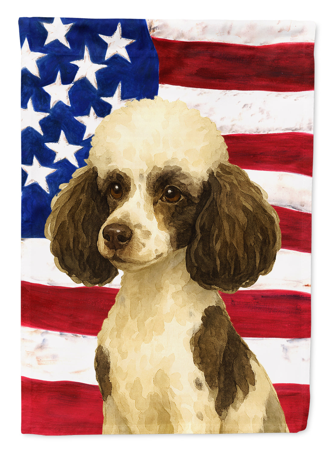 Parti Toy Poodle American Flag House Flag 28x40 Porch Sleeve Pole Decorative Outside Yard Banner Artwork Wall Hanging, Polyester