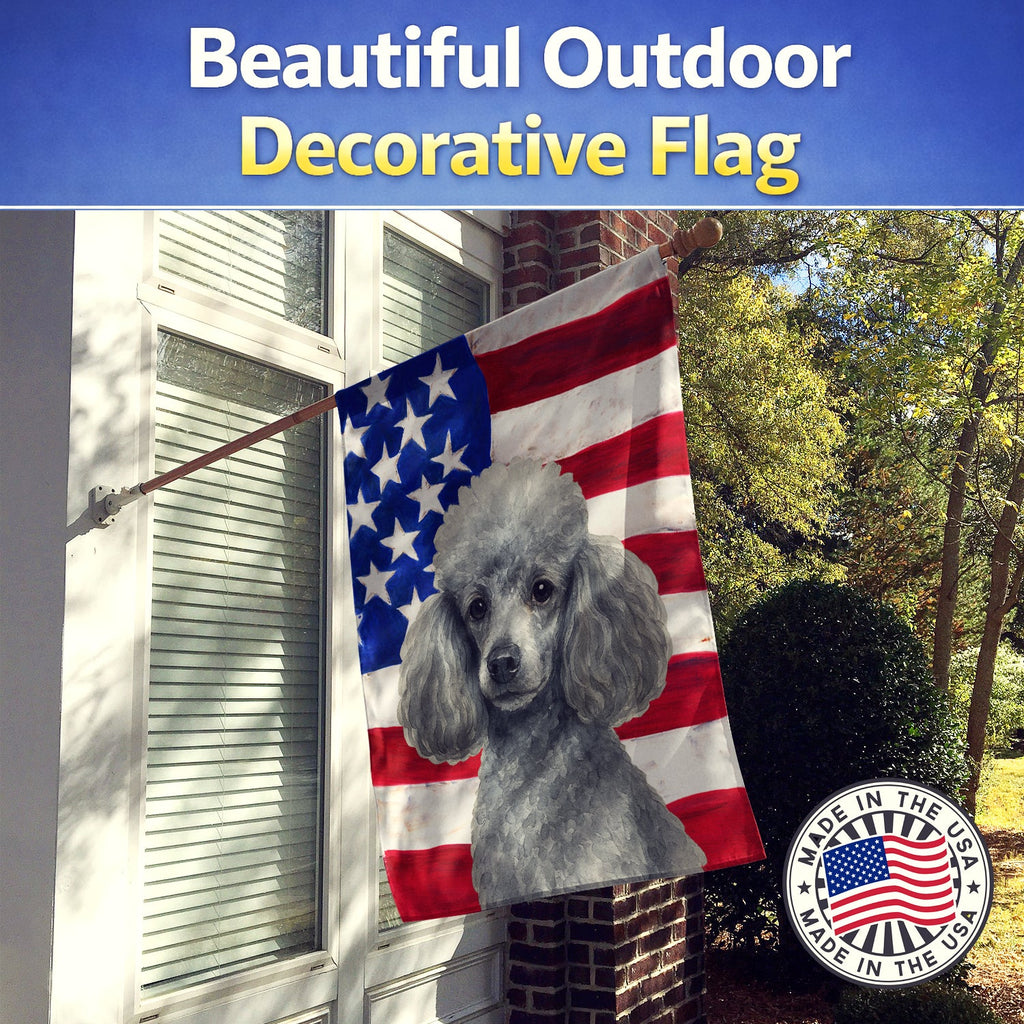 Silver Toy Poodle American Flag House Flag 28x40 Porch Sleeve Pole Decorative Outside Yard Banner Artwork Wall Hanging, Polyester