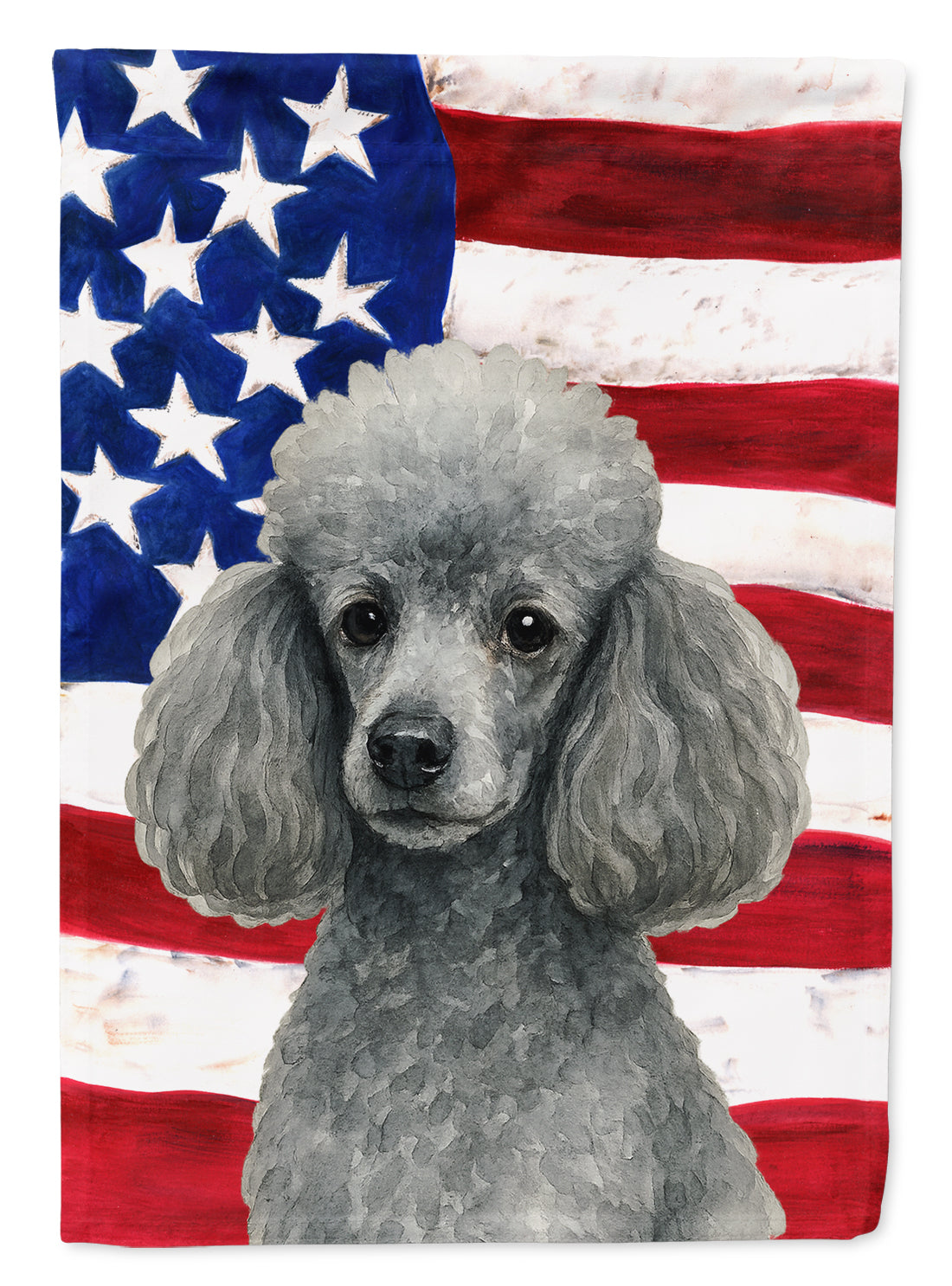 Silver Toy Poodle American Flag House Flag 28x40 Porch Sleeve Pole Decorative Outside Yard Banner Artwork Wall Hanging, Polyester