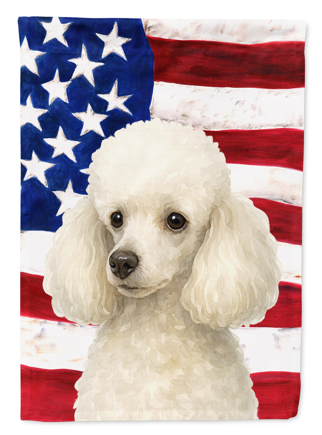 White Toy Poodle American Flag House Flag 28x40 Porch Sleeve Pole Decorative Outside Yard Banner Artwork Wall Hanging, Polyester