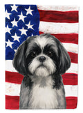 Black and White Shih Tzu American Flag House Flag 28x40 Porch Sleeve Pole Decorative Outside Yard Banner Artwork Wall Hanging, Polyester