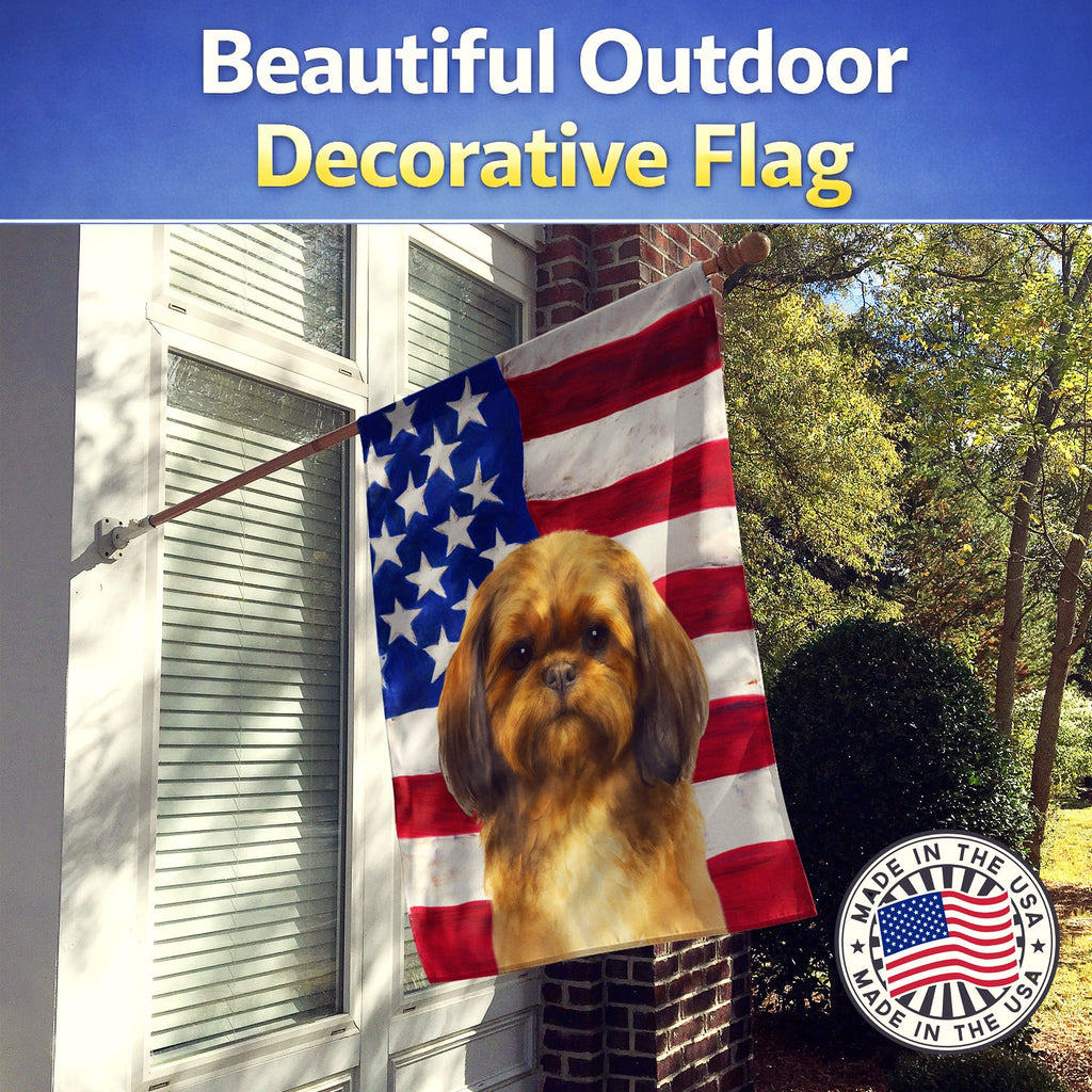 Brindle Shih Tzu American Flag House Flag 28x40 Porch Sleeve Pole Decorative Outside Yard Banner Artwork Wall Hanging, Polyester