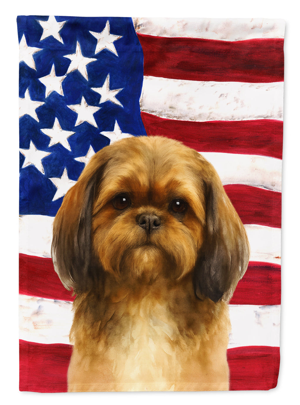 Brindle Shih Tzu American Flag House Flag 28x40 Porch Sleeve Pole Decorative Outside Yard Banner Artwork Wall Hanging, Polyester