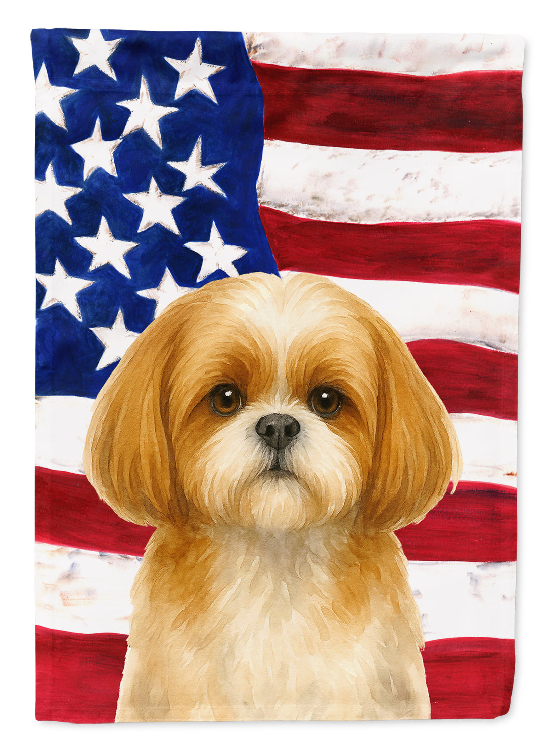 Gold and White Shih Tzu American Flag House Flag 28x40 Porch Sleeve Pole Decorative Outside Yard Banner Artwork Wall Hanging, Polyester