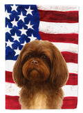 Liver Shih Tzu American Flag House Flag 28x40 Porch Sleeve Pole Decorative Outside Yard Banner Artwork Wall Hanging, Polyester