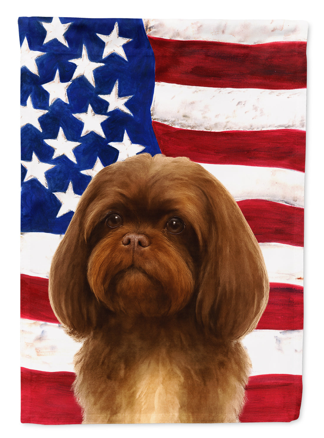 Liver Shih Tzu American Flag House Flag 28x40 Porch Sleeve Pole Decorative Outside Yard Banner Artwork Wall Hanging, Polyester