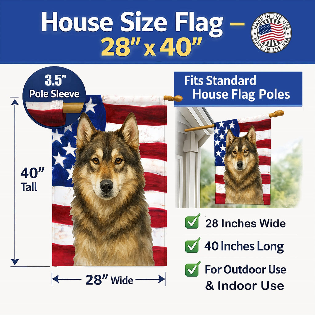 Agouti Siberian Husky American Flag House Flag 28x40 Porch Sleeve Pole Decorative Outside Yard Banner Artwork Wall Hanging, Polyester