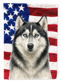 Black and White Siberian Husky American Flag House Flag 28x40 Porch Sleeve Pole Decorative Outside Yard Banner Artwork Wall Hanging, Polyester