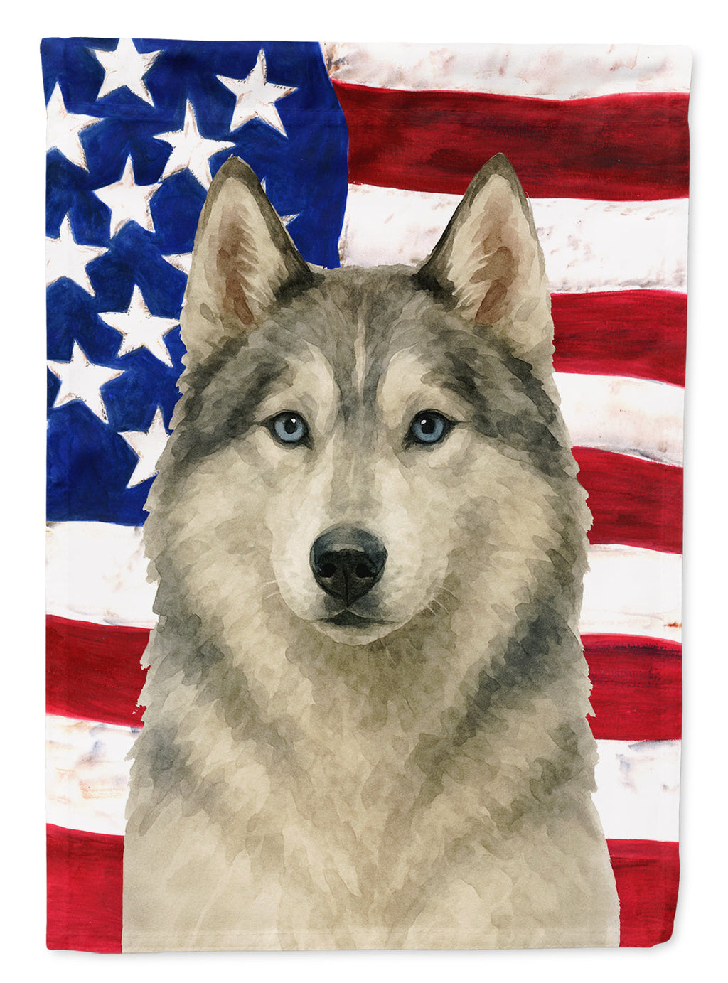 Gray and White Siberian Husky American Flag House Flag 28x40 Porch Sleeve Pole Decorative Outside Yard Banner Artwork Wall Hanging, Polyester