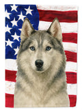 Gray and White Siberian Husky American Flag House Flag 28x40 Porch Sleeve Pole Decorative Outside Yard Banner Artwork Wall Hanging, Polyester