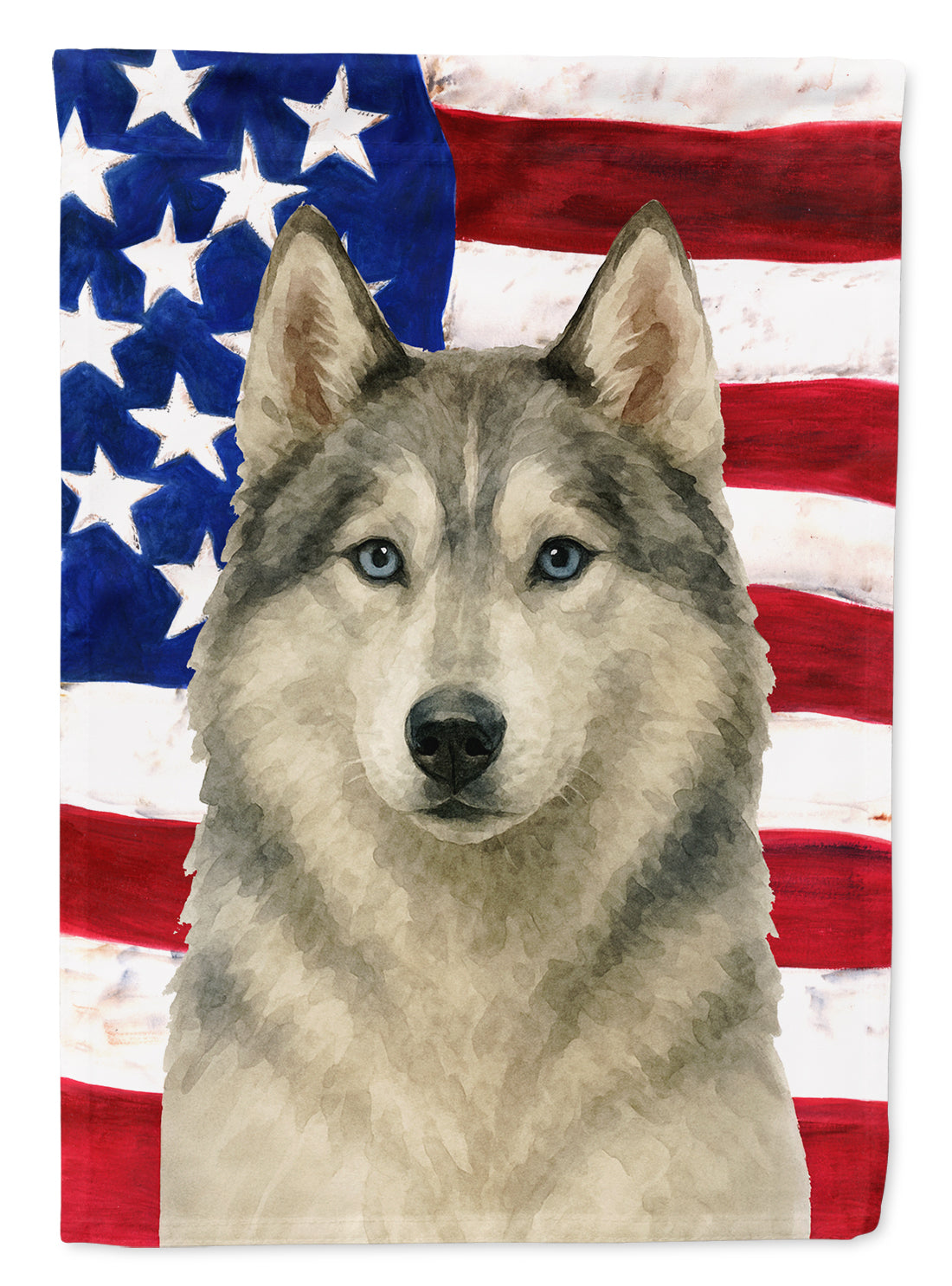 Gray and White Siberian Husky American Flag House Flag 28x40 Porch Sleeve Pole Decorative Outside Yard Banner Artwork Wall Hanging, Polyester