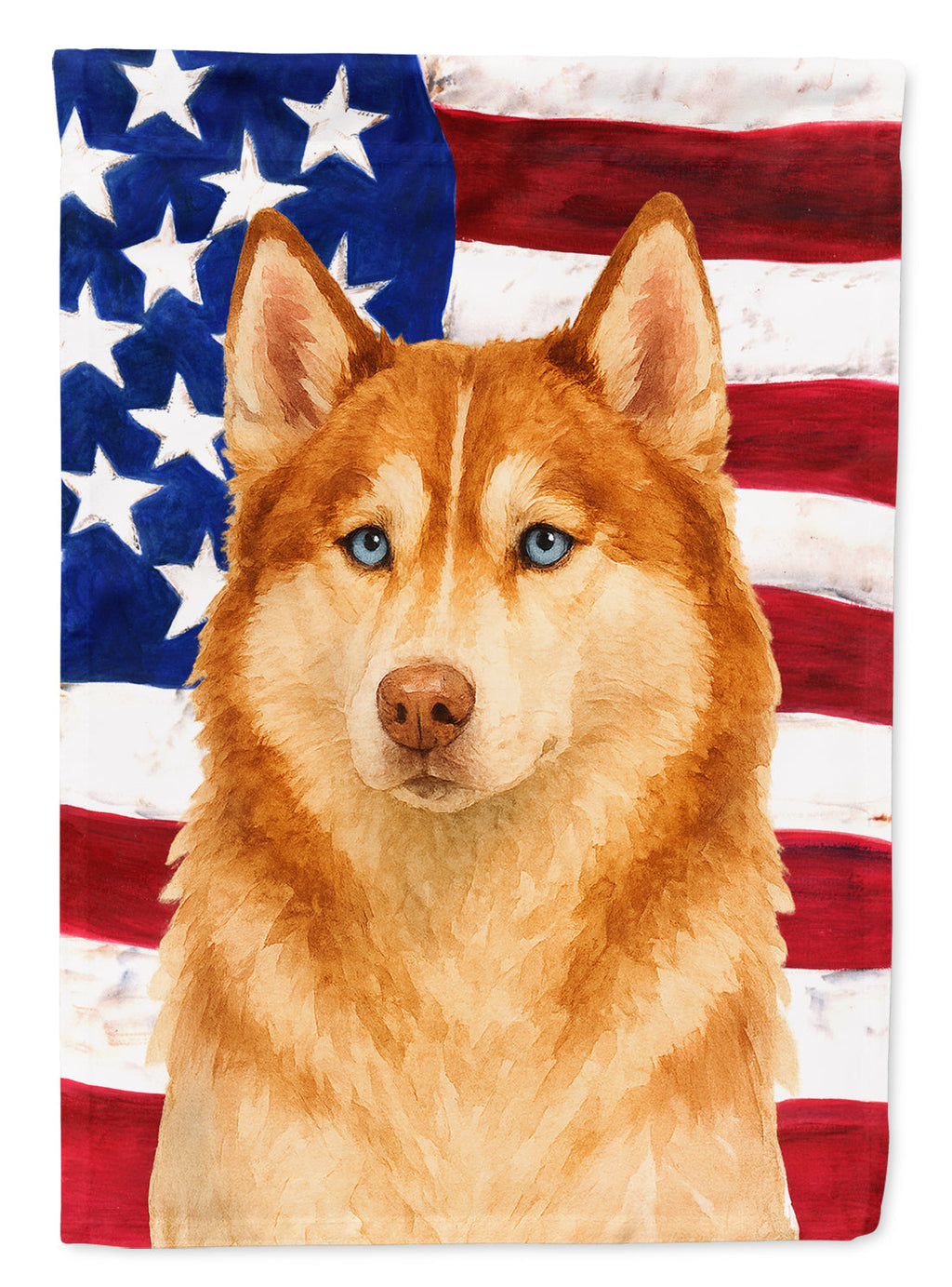 Red and White Siberian Husky American Flag House Flag 28x40 Porch Sleeve Pole Decorative Outside Yard Banner Artwork Wall Hanging, Polyester