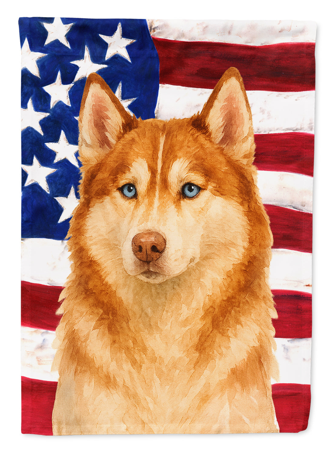 Red and White Siberian Husky American Flag House Flag 28x40 Porch Sleeve Pole Decorative Outside Yard Banner Artwork Wall Hanging, Polyester