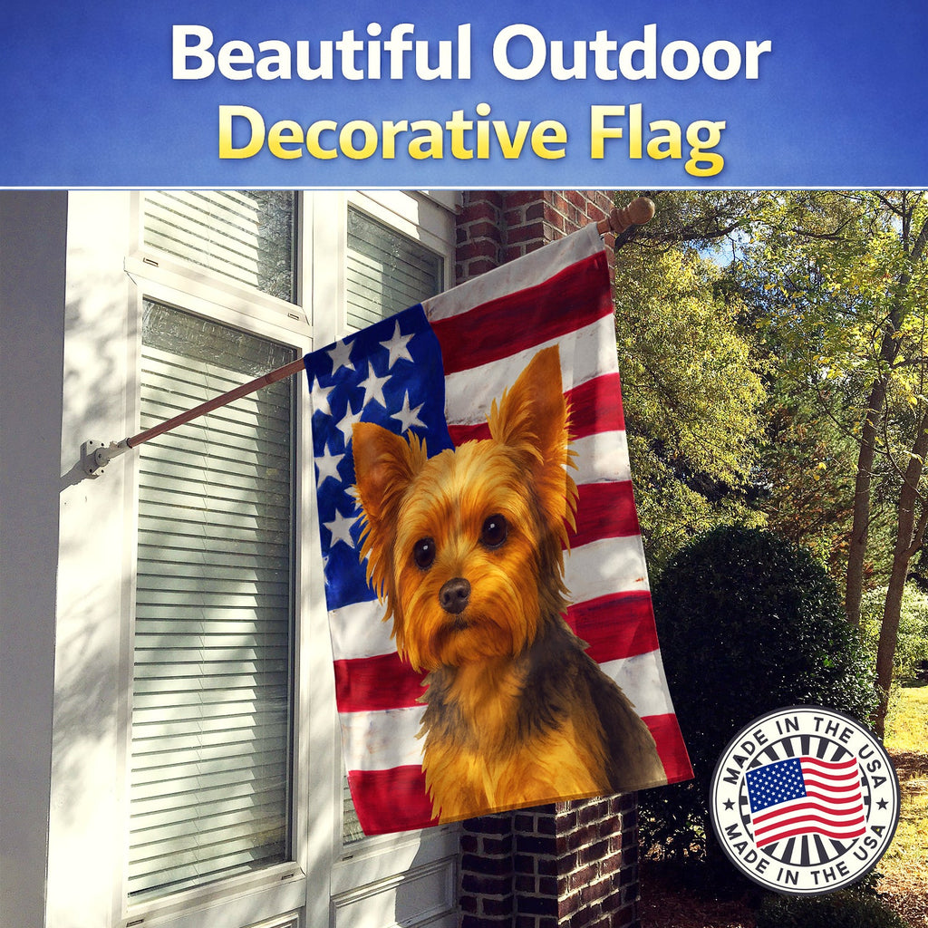 Black and Tan Yorkshire Terrier American Flag House Flag 28x40 Porch Sleeve Pole Decorative Outside Yard Banner Artwork Wall Hanging, Polyester