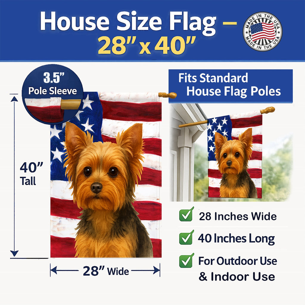 Black and Tan Yorkshire Terrier American Flag House Flag 28x40 Porch Sleeve Pole Decorative Outside Yard Banner Artwork Wall Hanging, Polyester